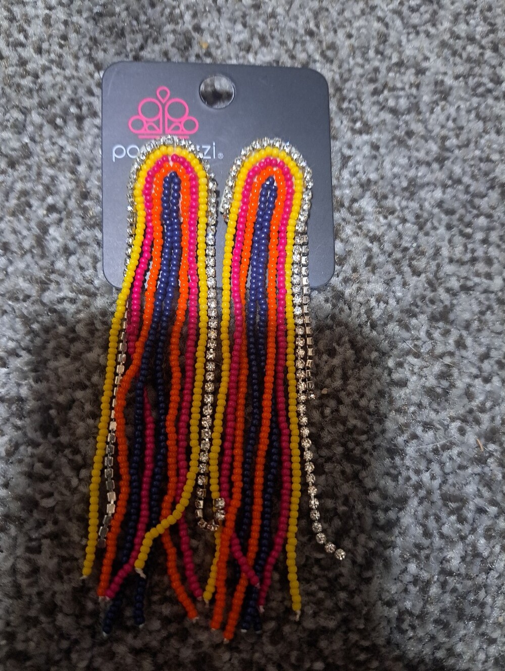 Paparazzi Multicolor Beaded Fringe Earrings - Yellow, Pink, Blue